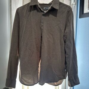 DKNY Men's Casual Dark Brown Button Down Shirt